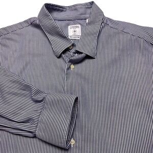 Gitman Bros Shirt Mens 17.5 35/36 Blue Stripe Trim Fit Wingspan Stretch Cotton